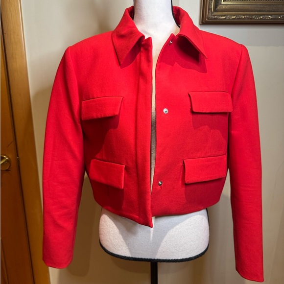 Zara Vibrant Red cropped flap Women's jacket blazer Sz XL - Picture 14 of 16